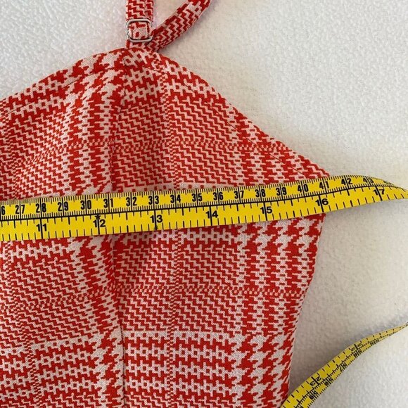 Forever 21 Medium Crop Tank Top Red Orange White Geometric Adjustable Straps - Picture 6 of 8